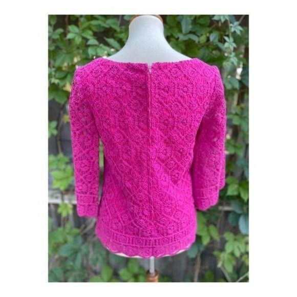 Vintage Crotchet Lace Fuschia Top Shirt 3/4 Sleeve - Picture 8 of 15